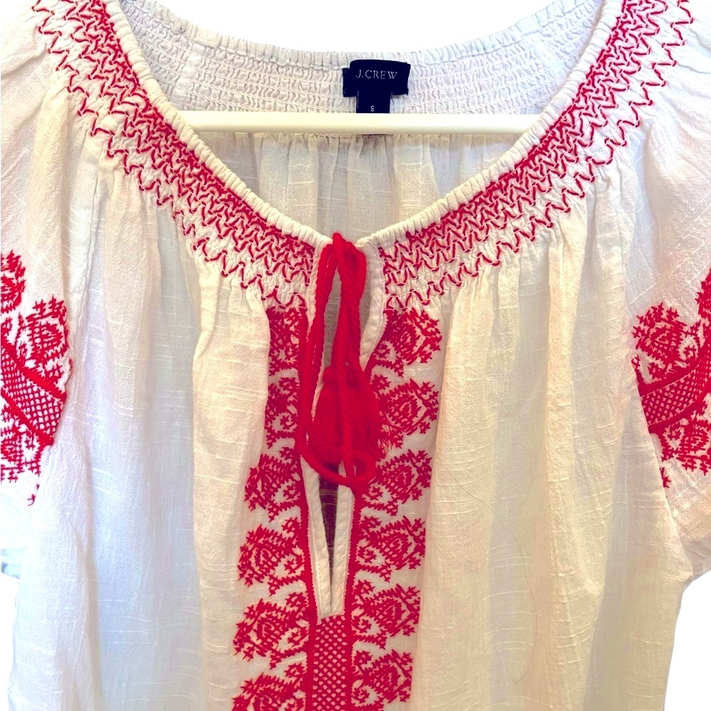 J.Crew Boho Embroidered Red Tassel Romper Cotton - image 5
